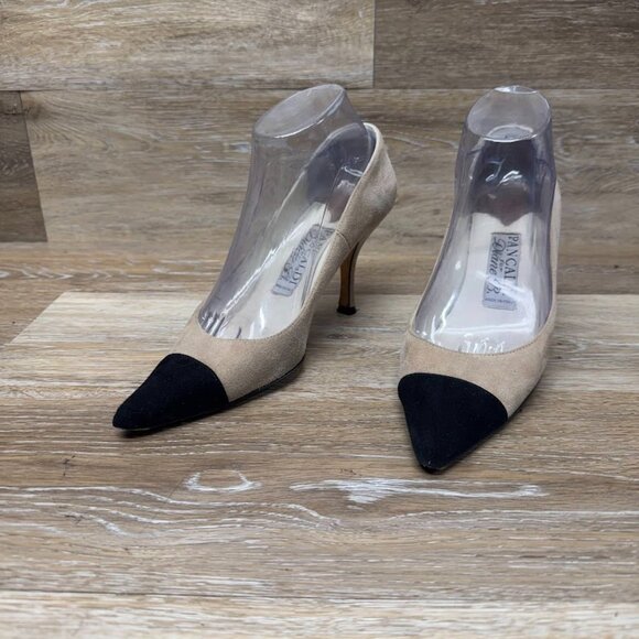 Pancaldi Beige/Black Pointed Toe Heels Women's Size EU 36.5 - Picture 1 of 6